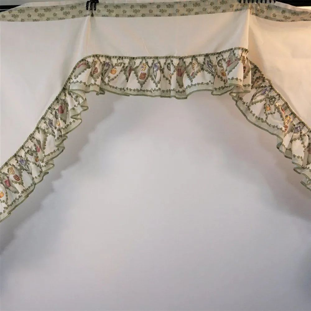 Kitchen Window Valance Ruffled Swag Potted Flower Print Farmcore Cottagecore